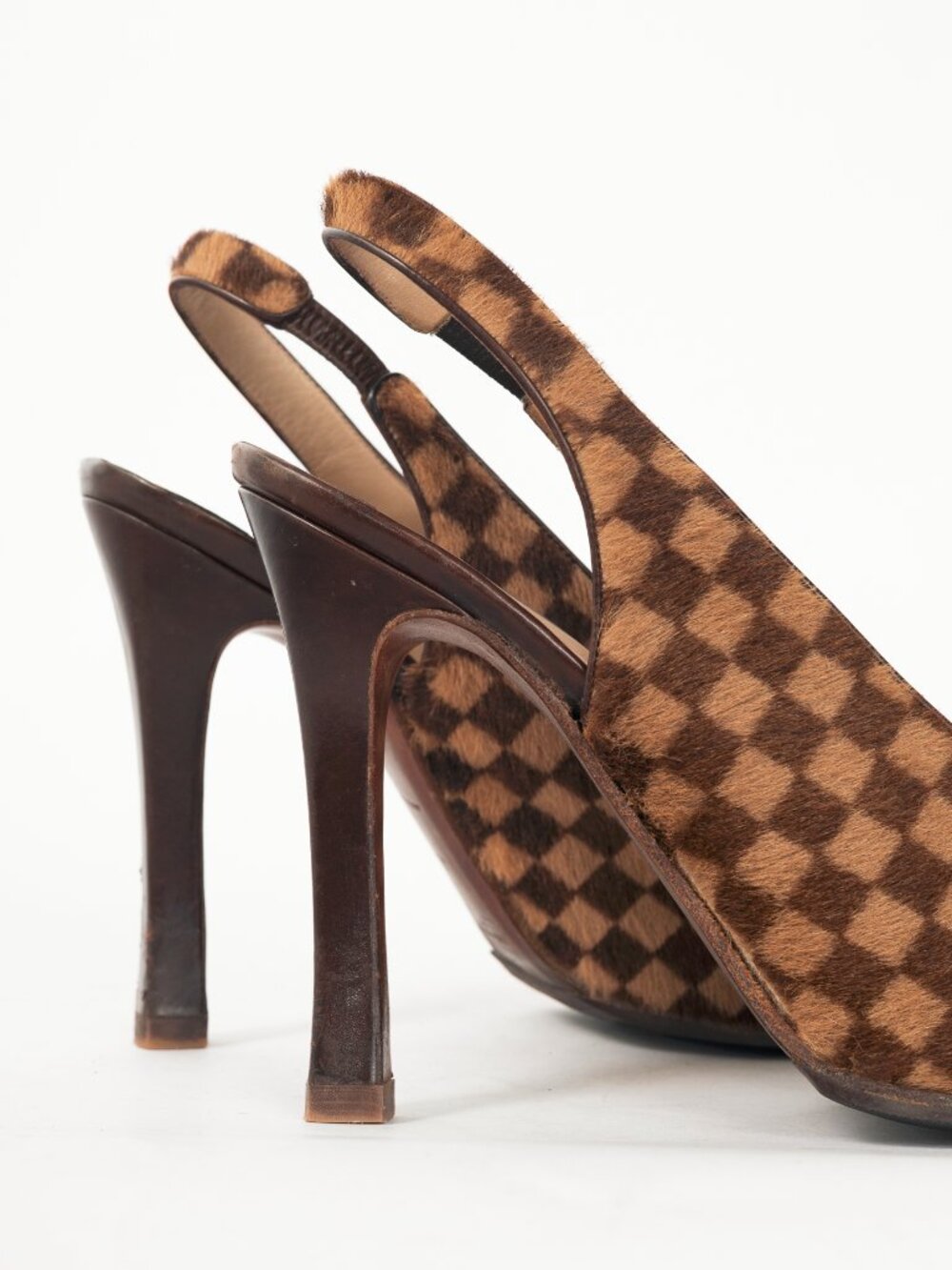 Louis Vuitton Vintage Damier Ebene Calf-Hair Slingback Pumps - Picture 8 of 11